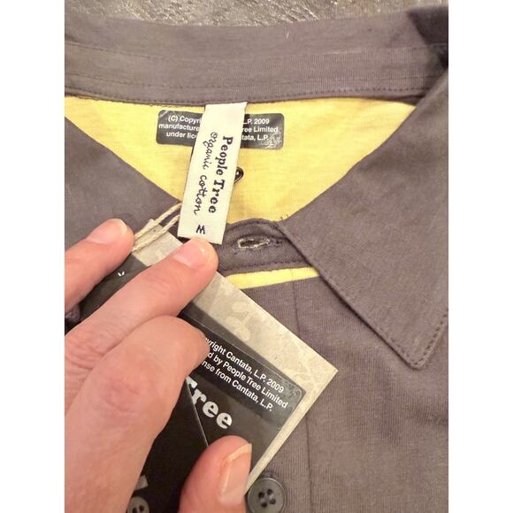 People Tree Organic Cotton Polo Shirt Yellow Gray Striped Sz M NWT Read For Flaw - Picture 4 of 7